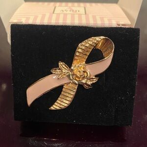 Elegant Gold and Pink Ribbon Brooch